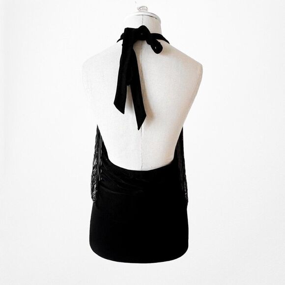 Vintage Y2K Monaco Black Pleated Rhinestone Collar Sleeveless Knit Top Size M - Picture 5 of 7